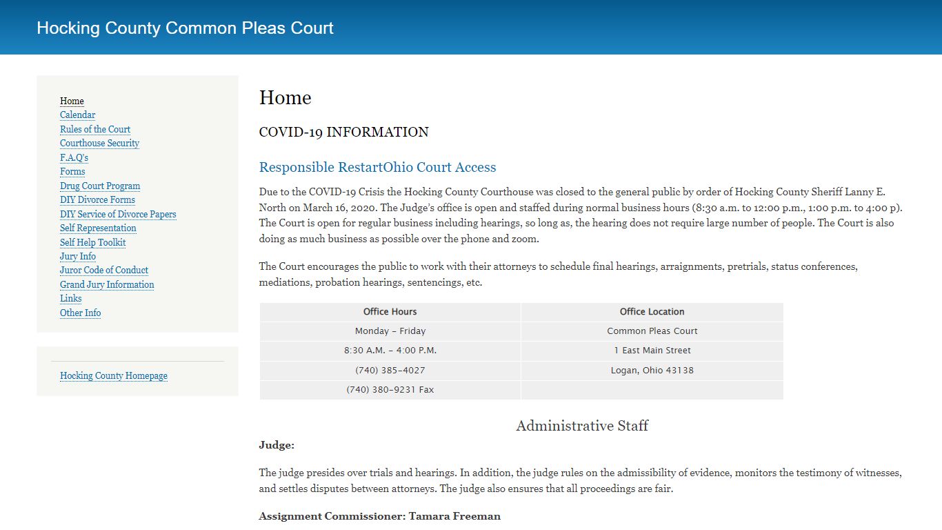 Home | Hocking County Common Pleas Court Judge John T. Wallace